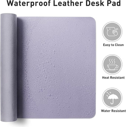 Aothia Faux Leather Desk Mat - Non-Slip PU Leather Desk Blotter, Waterproof Writing Surface, Large Desk Pad for Office & Home (Lavender, 55" x 17")