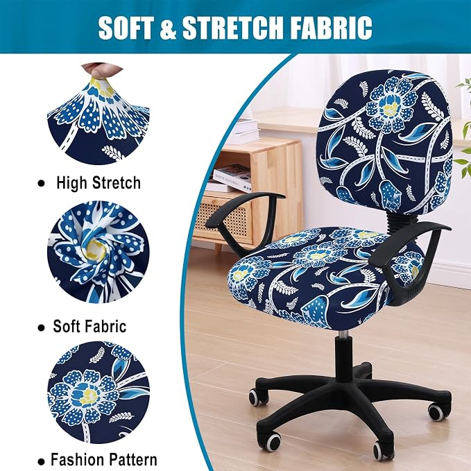 Smiry Stretch Printed Office Computer Chair Covers, Universal Washable Removable Desk Rotating Chair Slipcovers Protector, Seat + Backrest Cover - Midnight Blue