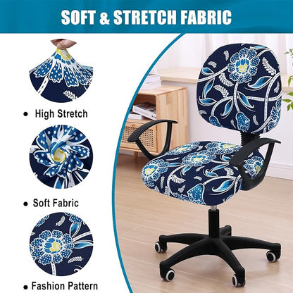 Smiry Stretch Printed Office Computer Chair Covers, Universal Washable Removable Desk Rotating Chair Slipcovers Protector, Seat + Backrest Cover - Midnight Blue