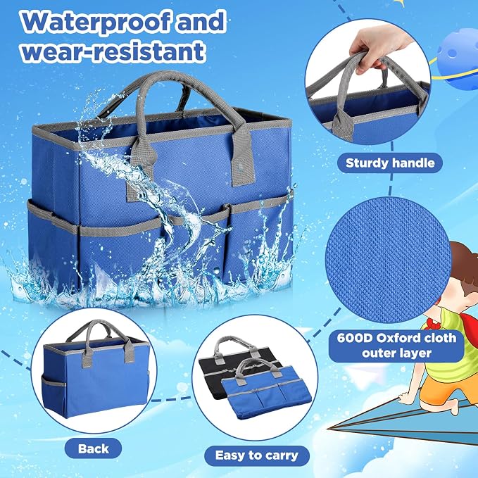 Tellingyou 2 Pcs Art Craft Tote Bag Teacher Craft Organizers and Storage Bag Desktop Tote Supply 600d Oxford Classroom Organizer Caddy Gift for Crafters Christmas Office(Black, Blue)