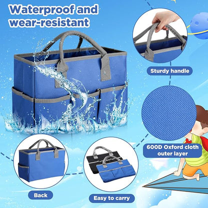 Tellingyou 2 Pcs Art Craft Tote Bag Teacher Craft Organizers and Storage Bag Desktop Tote Supply 600d Oxford Classroom Organizer Caddy Gift for Crafters Christmas Office(Black, Blue)