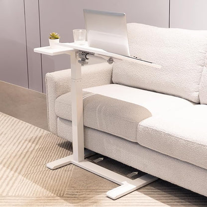 Adjustable Overbed Bedside Table with Hidden Wheels, Pneumatic Tilt Board Rolling Laptop Standing Desk Cart, Mobile Over Bed Sofa Chair Side End Tables, Walnut (White)