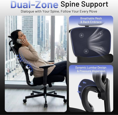 AreShark Ergonomic Office Chair - High Back Breathable Mesh Desk Chair with Lumbar Support & Adjustable Headrest - Rolling Swivel Reclining Comfy Computer Gaming Chair with 2D Armrests for Home Office