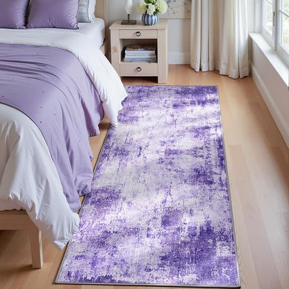 RELEANY Washable Area Rugs 2'x8' Non-Slip Modern Abstract Soft for Living Room Entryway Bedroom Kitchen, Print Pattern, Purple Gray Pink White
