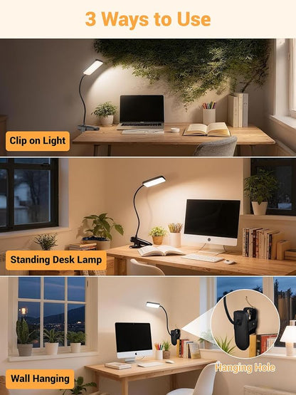 Clip on Light,9 Brightness+5 Colors Rechargeable Lamp,4000mAh Battery Powered Lamp,450 Lumen 48 LED Desk Lamp with Clamp,Cordless & Wireless Lamp,Reading Light for Bed/Headboard/Table/Dorm/Home Office