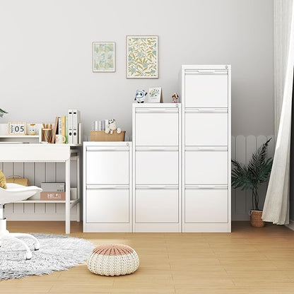 2 Drawer File Cabinet with Lock,Filing Cabinets for Home Office,Metal Small File Cabinet for Letters/Legal/A4 Size, Assembly Required,White