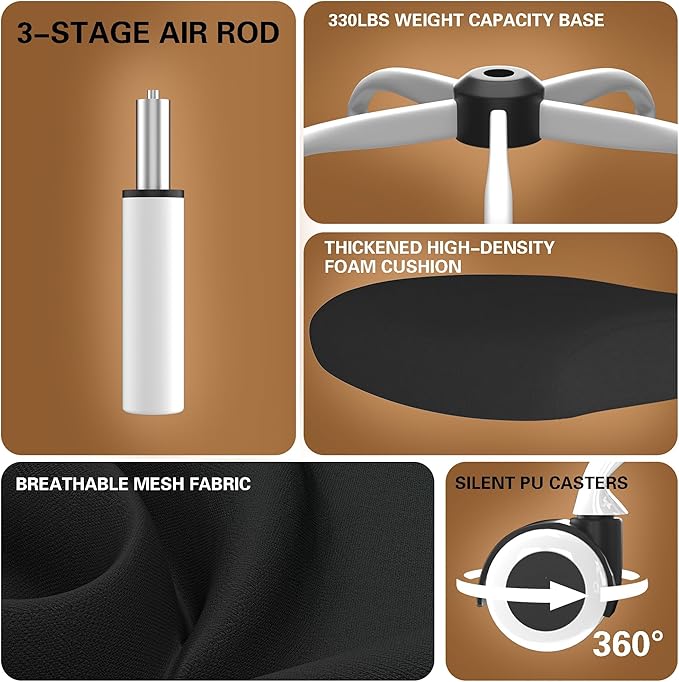 Ergonomic Office Chair for Long Hours, Padded Lumbar Support for Lower Back Relief, 330 lb Capacity, Comfortable Computer Desk Chair for Home Office, Computer & Study
