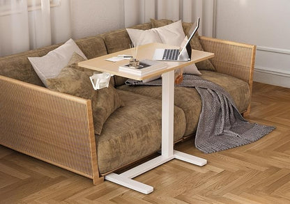 Claiks Height-Adjustable Overbed Table with Wheels, Portable Rolling Laptop Desk, Mobile Standing Desk for Home & Hospital Use, Nature 25.5 inch