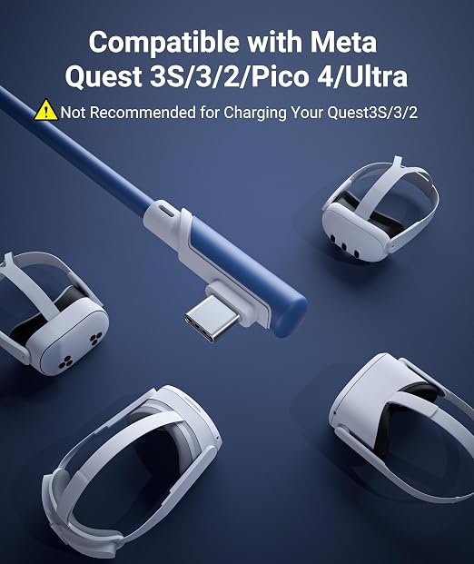 Syntech Link Cable 16 FT Compatible with Meta Quest 3S/Oculus Quest 3, Quest2/Pro/Pico4 Accessories and PC/SteamVR, High Speed PC Data Transfer, USB 3.0 to USB C Cable for VR Headset, Elemental Blue