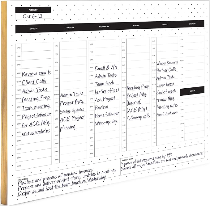 BLU MONACO | Dots Weekly Notepad with Hourly Time Blocking | 52-Page Tear-Off Weekly Planner Pad with Priorities, Goals & Water Tracker | Beautiful Desk Organizer for Productivity