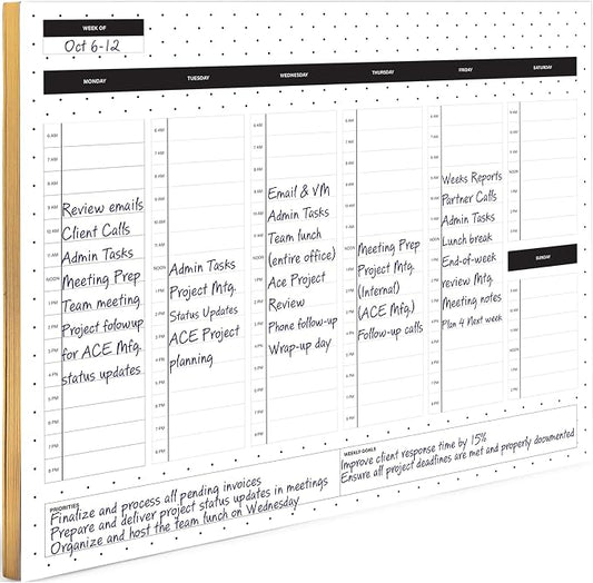 BLU MONACO | Dots Weekly Notepad with Hourly Time Blocking | 52-Page Tear-Off Weekly Planner Pad with Priorities, Goals & Water Tracker | Beautiful Desk Organizer for Productivity