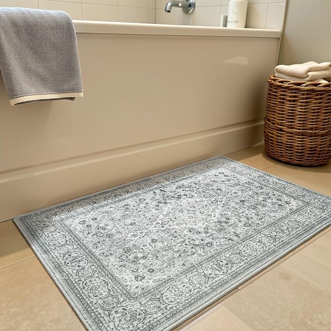 Goideal Washable Entry Rug 2x3, Gray Small Area Rugs Non Slip, Indoor Low Pile Carpet with Rubber Backing for Bathroom Kitchen Entryway Office