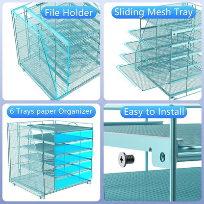 gianotter 6-Tier Paper Organizer With Magazine Holder, Desk Organizers and Accessories, Desk Accessories & Workspace Organizers, File Organizer for Office Supplies Storag (Blue, 6-Tier)