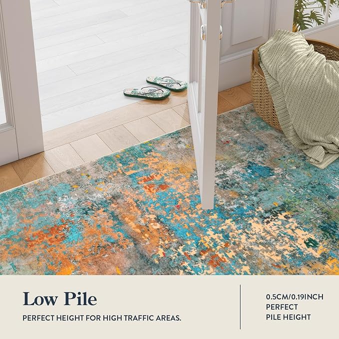 Lahome Modern Abstract Area Rugs 9x12 Living Room Rug, Washable Rugs for Living Room Bedroom Low Pile Non Slip, Colorful Large Soft Indoor Carpet for Dining Room Table Apartment Classroom