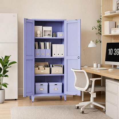 Metal Storage Cabinet with Lock,Purple Steel Tool Cabinet with 3 Adjustable Shelves,61 Tall Freestanding Heavy Duty Garage Locker for Laundry Living Room Bedroom