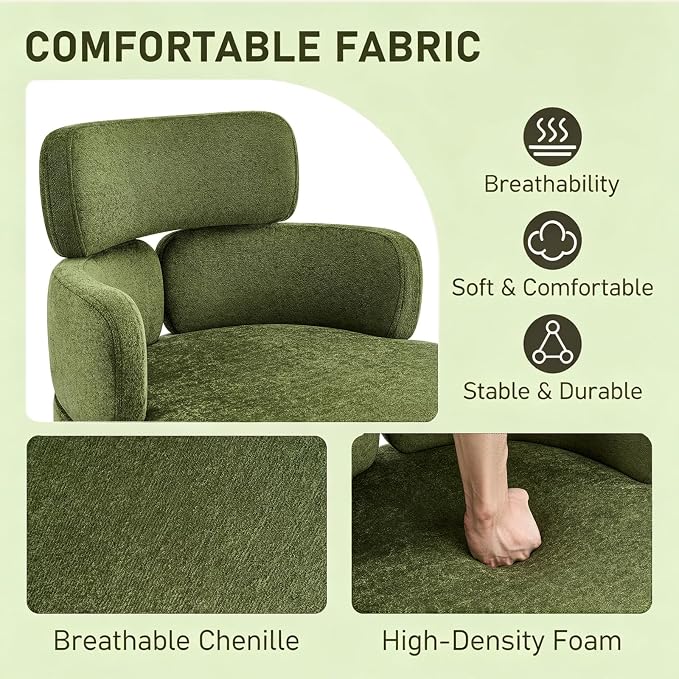 Home Office Chair with Unique Curved Back, Upholstered Wide Seat Desk Chair with Wheels,Swivel Tilt & Height Adjustable, Plush Velvet Fabric Matel Base for Office Study, Green