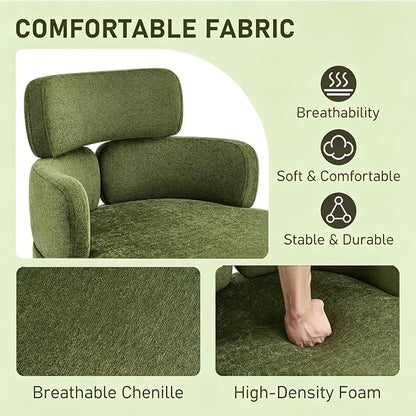 Home Office Chair with Unique Curved Back, Upholstered Wide Seat Desk Chair with Wheels,Swivel Tilt & Height Adjustable, Plush Velvet Fabric Matel Base for Office Study, Green