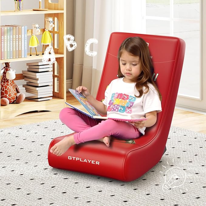 GTPLAYER Gaming Floor Rocking Chair – Rocker Floor Game Chair with Angle Limiter, Stylish Patterned Design, Comfortable Video Game Seat, Red Baseball Pattern