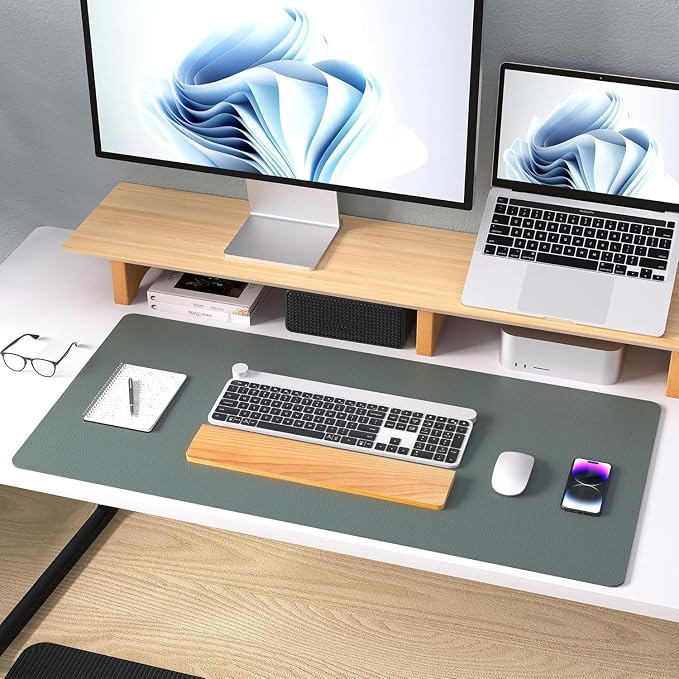 Bloss Leather Desk Mat Jungle Green / 31.5" x 15.7", Desk Matt for Desktop, Waterproof Large Mouse Pad, Non-Slip Computer Mat for Office/Home/Decor