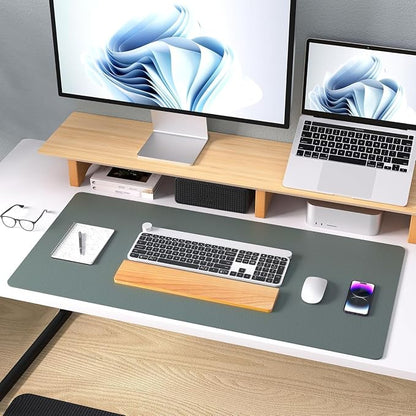 Bloss Leather Desk Mat Jungle Green / 31.5" x 15.7", Desk Matt for Desktop, Waterproof Large Mouse Pad, Non-Slip Computer Mat for Office/Home/Decor