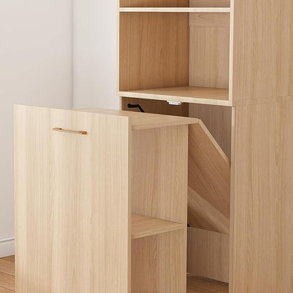 LUMISOL Multi-Function Folding Out Desk with Storage Shelves for Home & Office, Hidden Desks with Mobile Wheels, Pull Out Home Office Desk for Small Spaces, Natural Wood