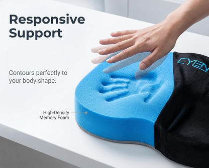 CYLEN Home Office Seat Cushion – Memory Foam Chair Cushion with Gel-Infused Material for Tailbone & Coccyx Pain Relief, Non-Slip Bottom, Machine Washable Cover – for Car, Wheelchair(Matte Black)