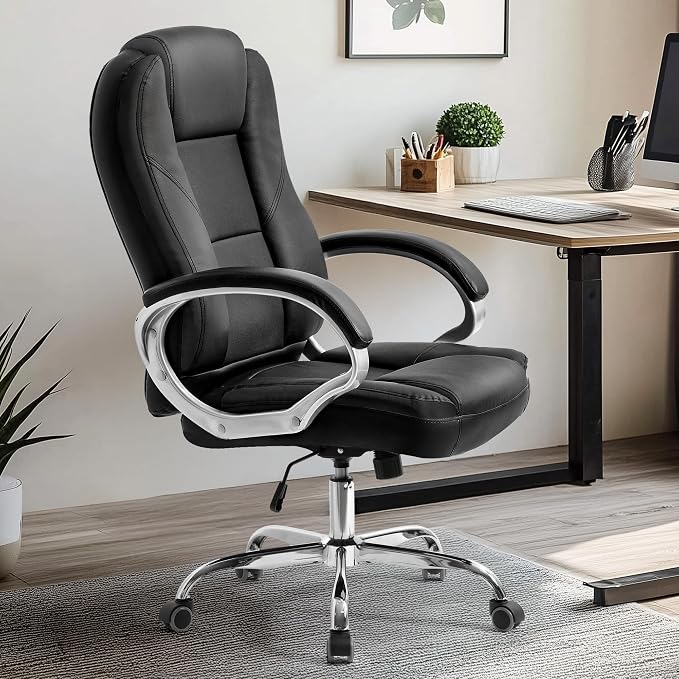NEO CHAIR Office Desk Ergonomic Gaming Computer Chair High Back Adjustable PU Leather with Lumbar Support, Swivel Rolling Wheels, Executive Managerial Task Chair (Jet Black)