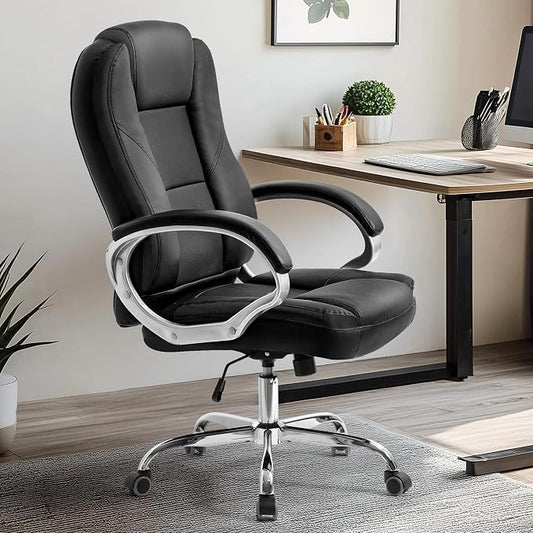 NEO CHAIR Office Desk Ergonomic Gaming Computer Chair High Back Adjustable PU Leather with Lumbar Support, Swivel Rolling Wheels, Executive Managerial Task Chair (Jet Black)