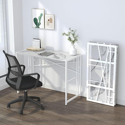 Lutown-Teen Folding Computer Desk 40 inch Writing Gaming Computer Camping Desk, No Assembly Required Home Office Table, White Marble