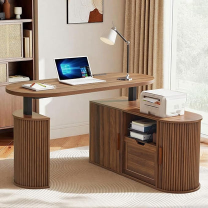 55" L Shaped Standing Desk with Storage, Electric Desk Height Adjustable Executive Desk with File Drawer, Simple Setup Wood Desk Office Sit Stand up Desk for Work, Study, Writing, Walnut