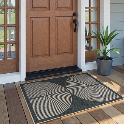 Lahome Enfys Rainbow Easy Jute Rug, 32"x48" Door Mat Black Indoor Outdoor Neutral Entryway Rug, Farmhouse Non Slip Non Shedding Lightweight Kitchen Mats for Floor Entrance