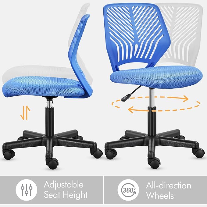 Topeakmart Armless Office Chair Mid Back Mesh Desk Chair Adjustable Height with Lumbar Support for Small Spaces, Blue