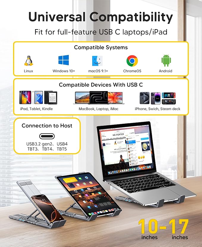 Mukiya USB C Laptop Docking Station Stand, Dual Monitor 4K@60Hz, 9 in 1 USB C Hub with 2 HDMI, 2 USB 3.0, PD 100W, Universal Dock Station for MacBook Pro/Air/Dell/HP/Surface/Lenovo