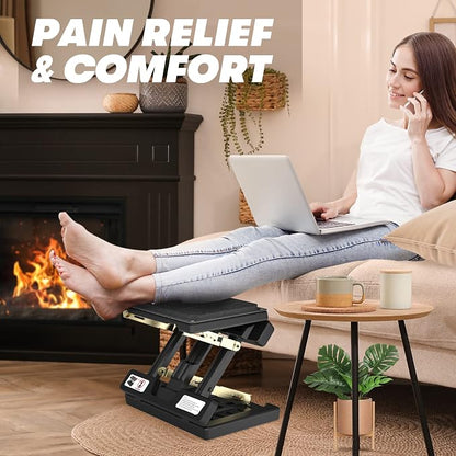 Foot Rest for Under Desk at Work, 4-Height Adjustable, Foldable, with Massage Roller and Soft Pad, Adjustable Metal Frame, Ergonomic, for Car, Office, Computer, Gaming, All-Season Use (Black)