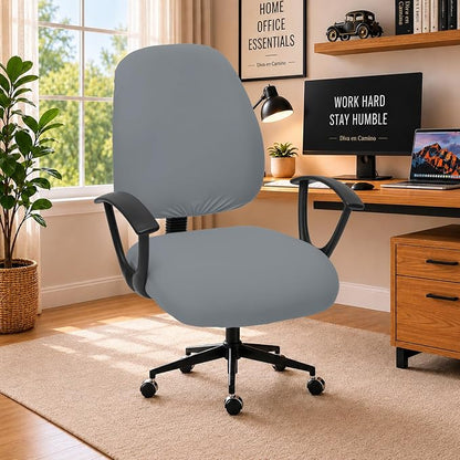 DIVA EN CAMINO DEC Stretchable Desk Office Chair Seat Covers - Universal Stretch Computer Chair Slipcover - Washable Rotating Backrest Coverings & Cushion Protectors for Dogs, Cats, Pets, Mid Gray