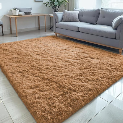 OLANLY 5x8 Machine Washable Large Area Rugs for Living Room, Bedroom, Soft Fluffy Shaggy Bedside Rug, Indoor Floor Carpet for Kids Girls and Boys, Dorms, Nursery, Home Decor Aesthetic, Khaki