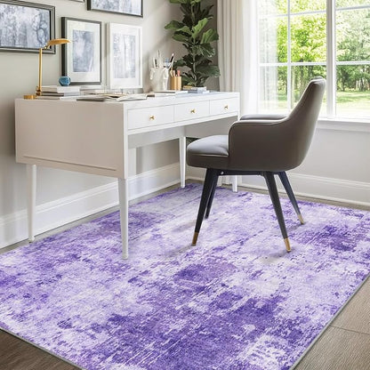 RELEANY Washable Area Rugs 8'x10' Non-Slip Modern Abstract Soft for Living Room Entryway Bedroom Kitchen, Print Pattern, Purple Gray Pink White