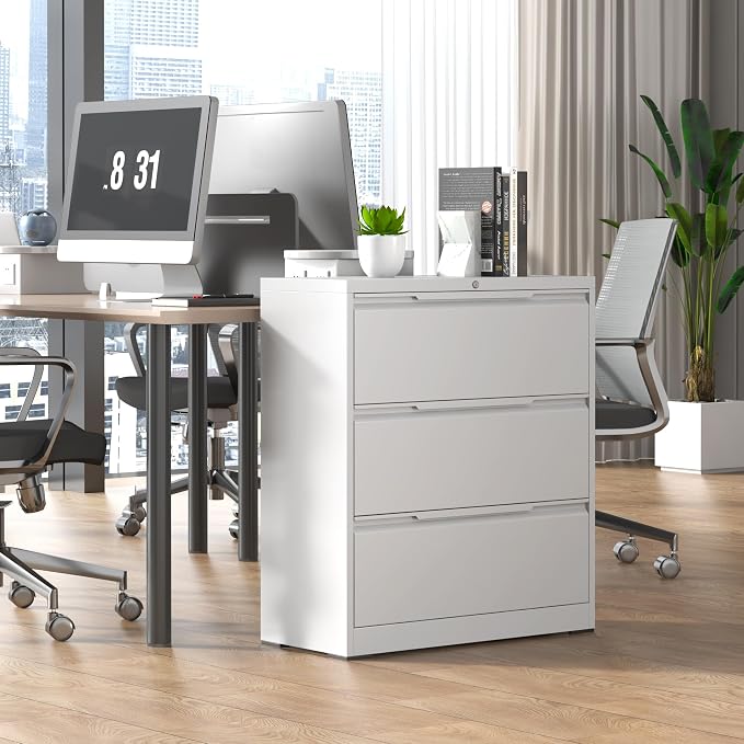Lateral File Cabinet 3 Drawer, Metal File Cabinet with Lock | Filing Cabinets for Home Office, Black Locking Deep Drawer for Hanging Files Letter/Legal/A4/F4 Size, Assembly Required
