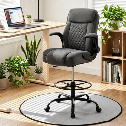 Drafting Chair Tall Office Chair for Standing Desk, Ergonomic Tall Desk Chair with Adjustable Height and Foot Ring, Flip-Up Armrests, Lumbar Support, Breathable Fabric Seat for Home Office and Studio