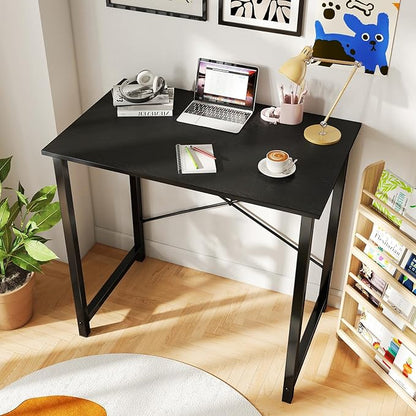 DUMOS 32 Inch Small Computer Desk for Home Office, Gaming Writing Desks for Bedroom Modern Study Work Table Simple Style Workstation with Reinforcement Structure, Black