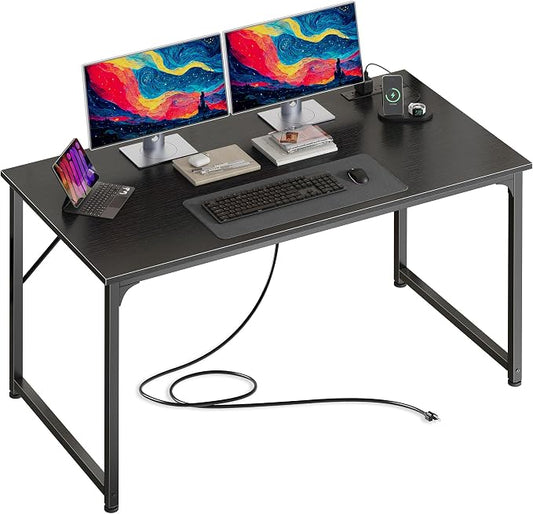 PRAISUN 47 X 24 Inch Computer Desk with Power Outlets & USB-C Port, Office Desk with Deeper Desktop, Study, Bedroom, Writing Work from Home Table, Metal Frame, Black