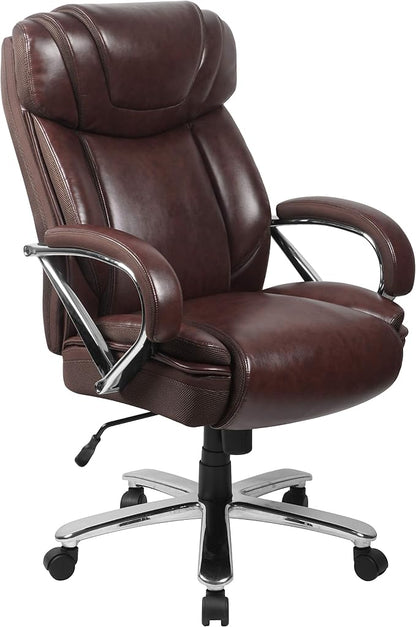 Flash Furniture Hercules Series High-Back Swivel LeatherSoft Office Chair, Ergonomic Executive Chair with Headrest and Adjustable Height, Brown