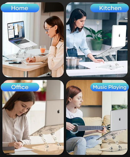Lpoake 2 Pack Acrylic Laptop Stand for Desk, Adjustable Ergonomic Laptop Riser, Portable Foldable Computer Stand, Compatible with 10 to 15.6 Inches Notebook and MacBook, Clear
