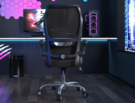 TRALT Ergonomic Office Chair - Desk Chair with Wave High Back Adjustable Lumbar Support Computer Chair - Gaming Chairs Mesh Backrest and PU Leather Seat for Home Reading Chairs (Black Pack of 4)