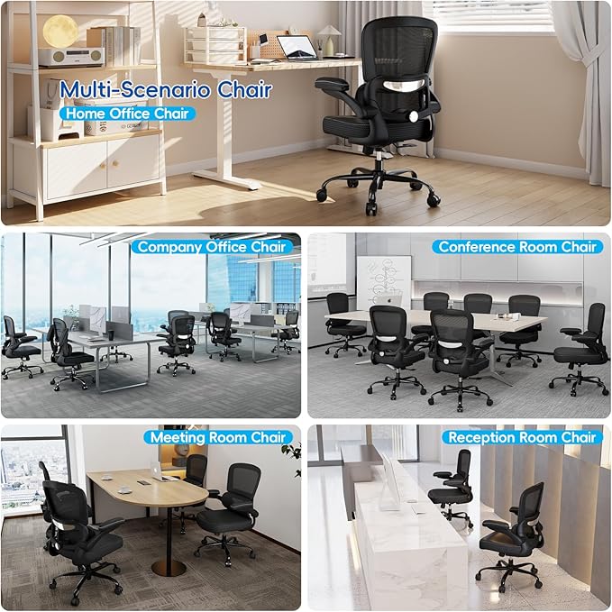 TRALT Ergonomic Office Chair - Desk Chair with Adjustable Headrest Lumbar Support Computer Chair - Mesh Comfy Chair with Flip-up Armrests - Gaming Chair for Adults Home Office PU, Black, Pack of 6