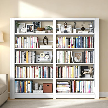 VASAAOSD Bookshelf, Heavy Duty Metal Book Shelf, Tall White Bookshelves with Adjustable Shelves, 280lbs Shelf Capacity, Large Office Bookcase, Display Book Organizer for Living Room Library - 1+1 Set