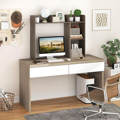 GOFLAME 5 Shelves Desktop Bookshelf, Wood Desk Hutch Dorm for Computer Desk, Countertop Display Rack, 3-Tier Desk Storage Organizer Shelf for Dormitory, Home Office, Study, Gray