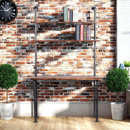 Industrial Style Office Decor,Computer Desk 47.2"×20"×79" with 2-Tier Storage Pipe Shelves,Bookshelf Laptop Desk,Studying Writing Table Workstation with Hutch for Home Ofiice