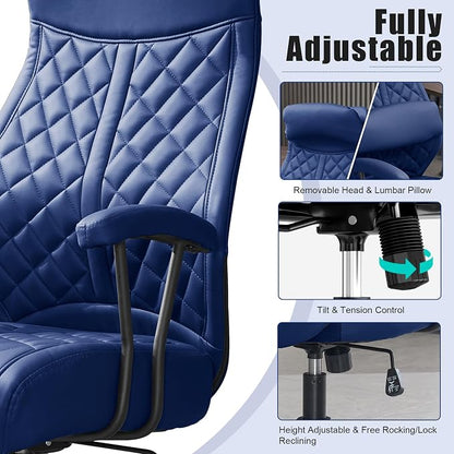 Okeysen Modern Leather Office Chair, High Back Conference Room Chairs Mid-Century Reclining Office Chairs with Removable Pillow, Padded Executive Office Chair for Home, Office.