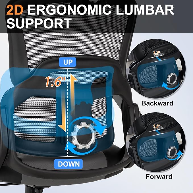 500lbs Big and Tall Office Chair,Large Heavy Duty Executive Computer Chair with 5D Flip Arms,Ergonomic Mesh High Back Desk Chair with Adjustable Lumbar Support 3D Headrest,Thick Spring Cushion